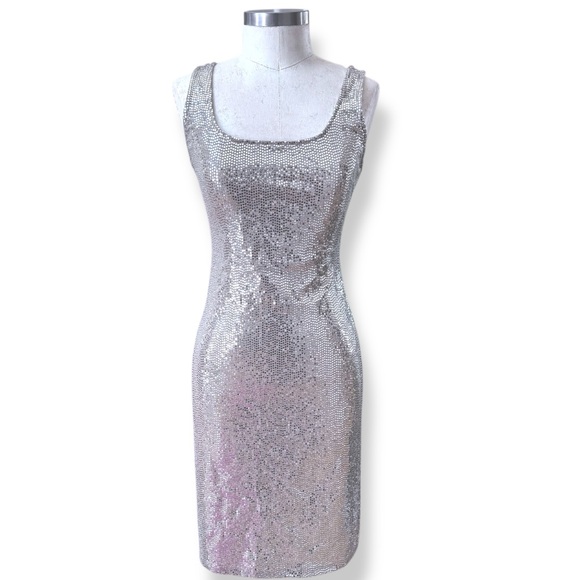 bebe Dresses & Skirts - Vintage bebe Y2k Dress Metallic Silver S M Cocktail Bodycon Scoop Tank Club USA